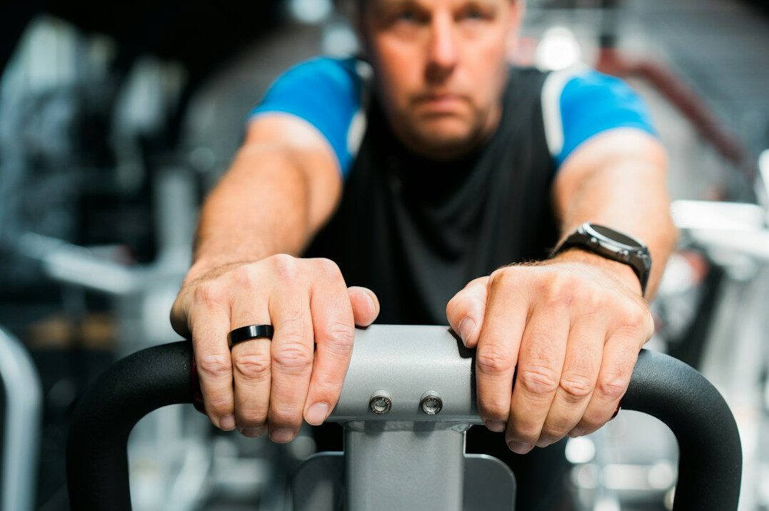 senior using fitness tracker